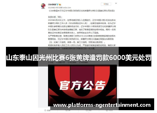 山东泰山因光州比赛6张黄牌遭罚款6000美元处罚